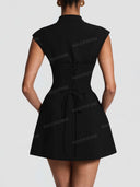 Elegant Mandarin Collar Cutout A-Line Mini Dress