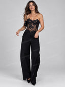Floral Lace Camisole Top Wide Leg Pants Two Piece Set