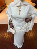 Elegant Batwing Sleeve Lace-Trim Top & Mermaid Skirt Set
