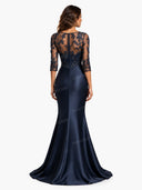 Lace Bodice Satin Mermaid Prom Maxi Dress