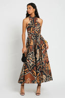 Retro Paisley Print Halter Neck Maxi Dress