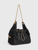 Suede Quilted Chain Shoulder Bucket Bag