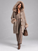 Faux Fur Trim Hooded Knit Long Cardigan
