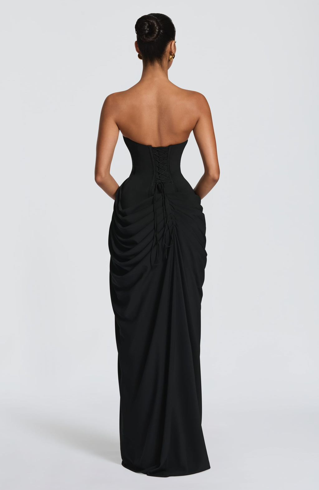 Strapless Pleated Slit Maxi Dress