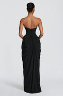 Strapless Pleated Slit Maxi Dress