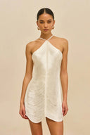 Elegant Satin Fringe Halter Backless Mini Dress