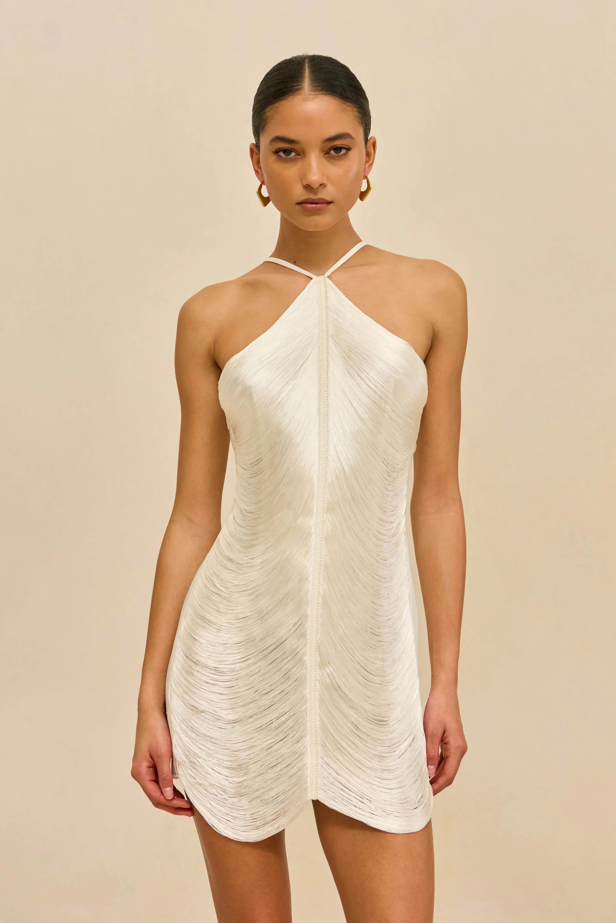 Elegant Satin Fringe Halter Backless Mini Dress