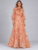Elegant Floral Print High Neck Long Sleeve Maxi Dress