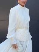 Elegant High Neck Top & Embroidered Maxi Skirt Two-Piece Set