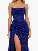 Glamorous Strapless Sequin High Slit Maxi Dress