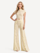 Lace Long-sleeved Top And Wide-leg Pants Set（Headscarf Not Included）