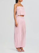 Exquisite Paisley Lace Trim Tie-Front Top Two-Piece Set