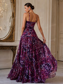Elegant Abstract Print Ruched Spaghetti Strap Maxi Dress