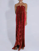 Elegant Strapless Sequin Pleated Maxi Dress