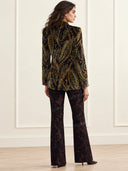 Paisley Print Velvet Double Breasted Blazer