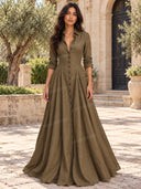Retro Shirt-style Floor-length Maxi Dress