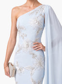 Elegant Floral Embroidered One-Shoulder Maxi Dress