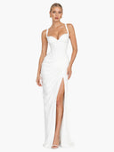 Ruched Spaghetti Strap Slit Maxi Dress