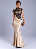 Elegant Lace High Neck Mermaid Maxi Dress