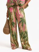 Bohemian Tropical Print Flowy Top & Wide-Leg Pants Two-Piece Set