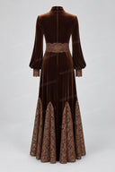 Velvet Lace Panel Turtleneck Maxi Dress