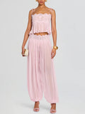Exquisite Paisley Lace Trim Tie-Front Top Two-Piece Set
