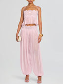 Exquisite Paisley Lace Trim Tie-Front Top Two-Piece Set
