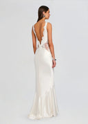 Elegant Satin Mermaid Lace Panel Evening Gown