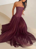 Elegant Strapless Corset Pleated Chiffon Maxi Dress