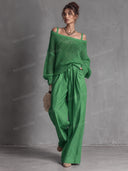 Open Knit Sweater & Wide Leg Pants Set