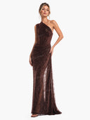 Elegant One-Shoulder Lace Draped Maxi Dress