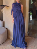 One‑Shoulder Draped Ruched Maxi Dress