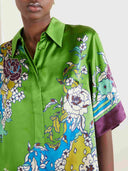 Retro Colorful Floral Print Satin Two-Piece Set