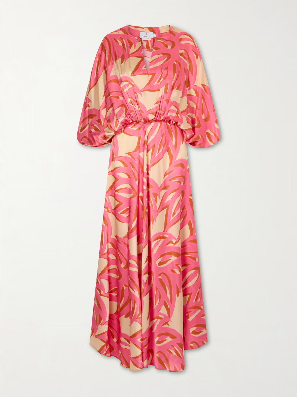 Unique Abstract Print V-Neck Batwing Sleeve Maxi Dress