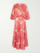 Unique Abstract Print V-Neck Batwing Sleeve Maxi Dress