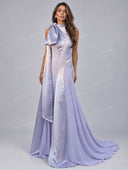 Elegant Bow Shoulder Satin A-Line Maxi Dress