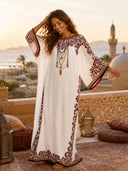 Elegant Bohemian Satin Floral Print Batwing Sleeve Maxi Dress