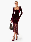 Elegant High-neck Velvet Lace Maxi Dress