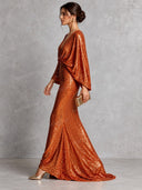 Elegant Sequin Ruched Long Sleeve Maxi Dress