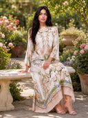Exquisite Flared Sleeve Floral Print Satin Maxi Dress
