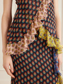 Unique Colorful Print Tiered Ruffle One-Shoulder Top Two-Piece Set