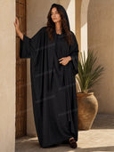 Casual Hooded Wide-Sleeve Open-Front Abaya Maxi Dress