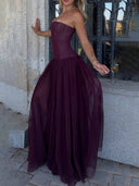 Elegant Strapless Corset Pleated Chiffon Maxi Dress