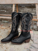 Faux Leather Embroidered Mid-Calf Western Cowboy Boots