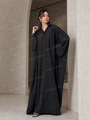 Black Lapel Collar Oversized Long Sleeve Abaya Kaftan Maxi Dress