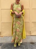 Elegant Abstract Floral Print Dress Two-Piece Set