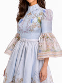 Retro Garden Print Flared Sleeve Midi Dress