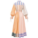 Multicolor Patchwork Stripe Long Sleeve Tie Maxi Shirt Dress