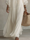 Elegant Batwing Sleeve Lace Flowy Maxi Dress