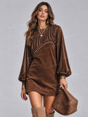 Studded Asymmetric Balloon Sleeve Mini Dress